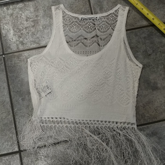 (2/$20) Cream white lace crop top with tassels - Picture 4 of 5
